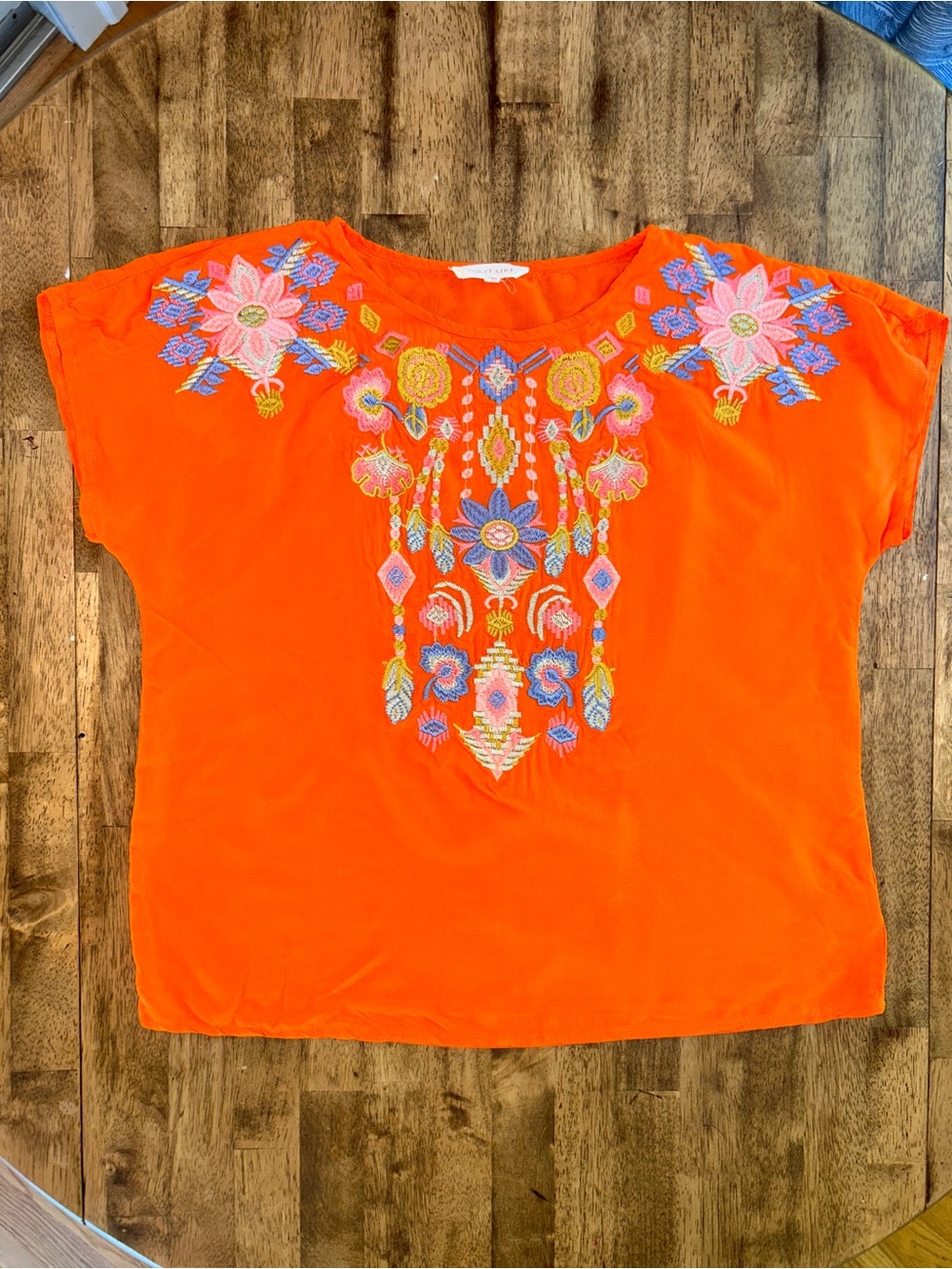 Solitaire Orange Embroidered Boho Top